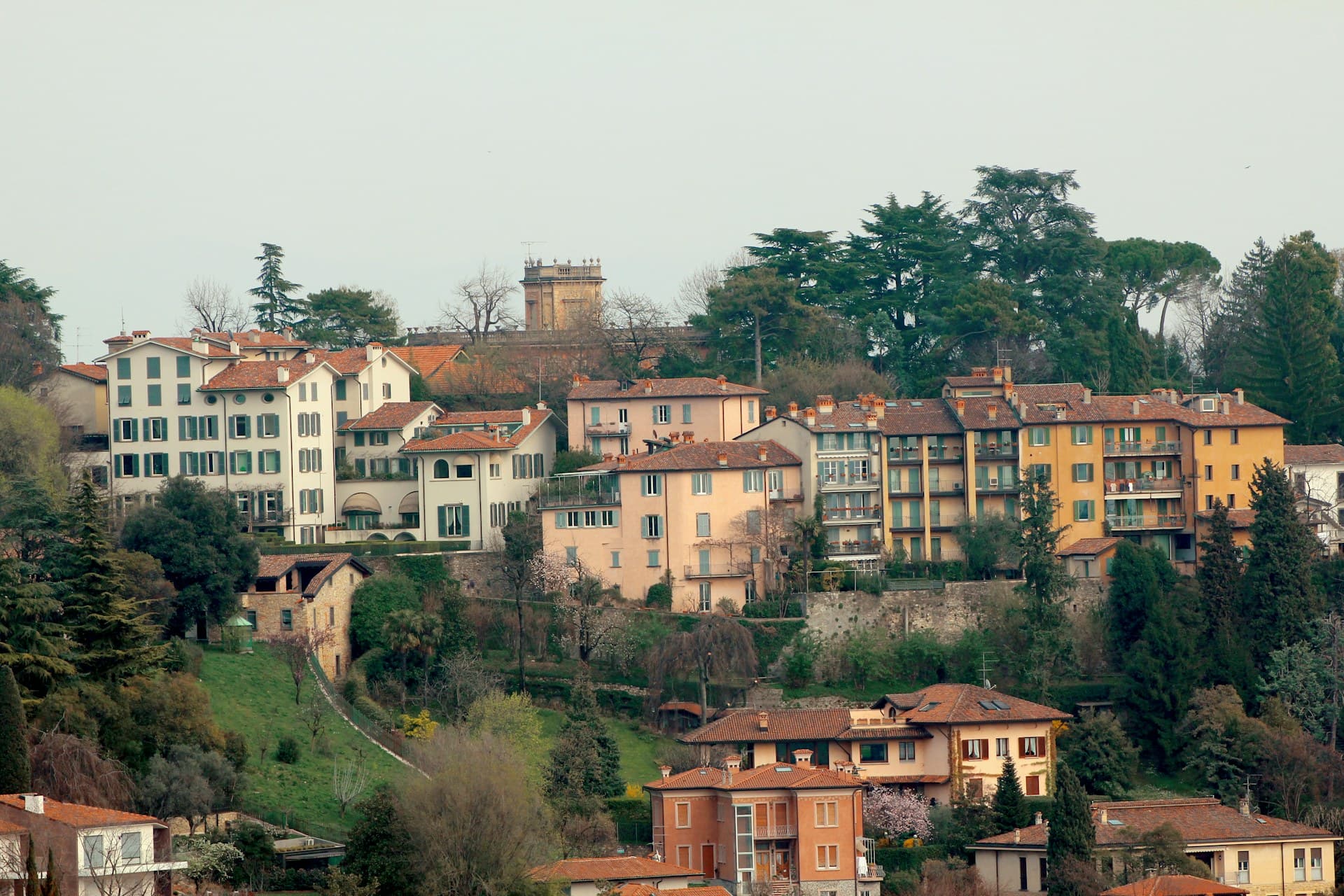 The hilltop old town of Bergamo Città Alta in northern Italy