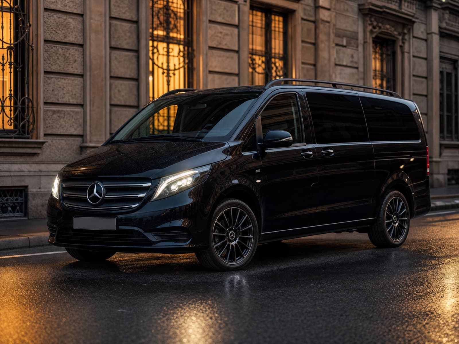 Black Mercedes-Benz Vito used for group chauffeur transfers of up to 8 passengers